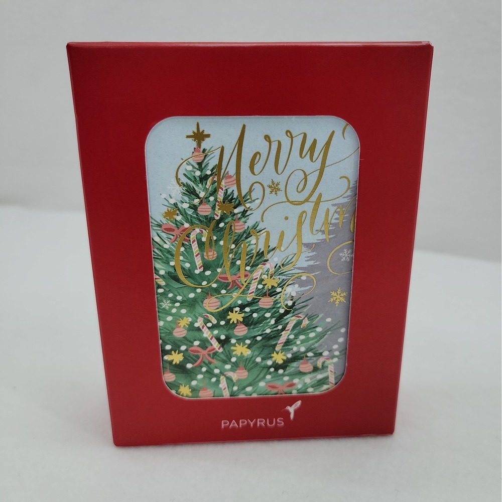 PAPYRUS Embossed Merry Christmas Candy Tree Cards Envelopes Gold Foil 20 Count